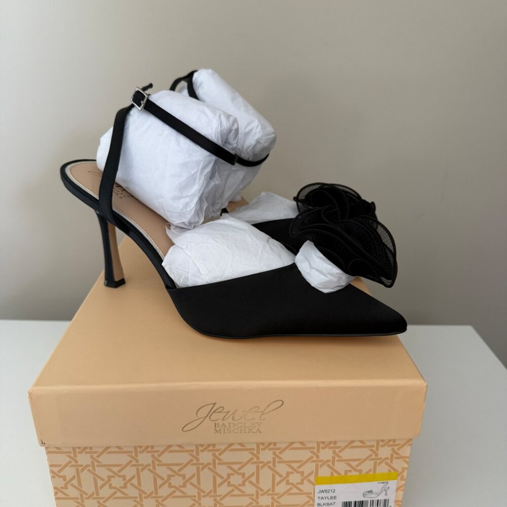 New in Box Jewel Badgley Mischka Taylee Black Ankle Strap Stiletto Heels 10 - Picture 11 of 12